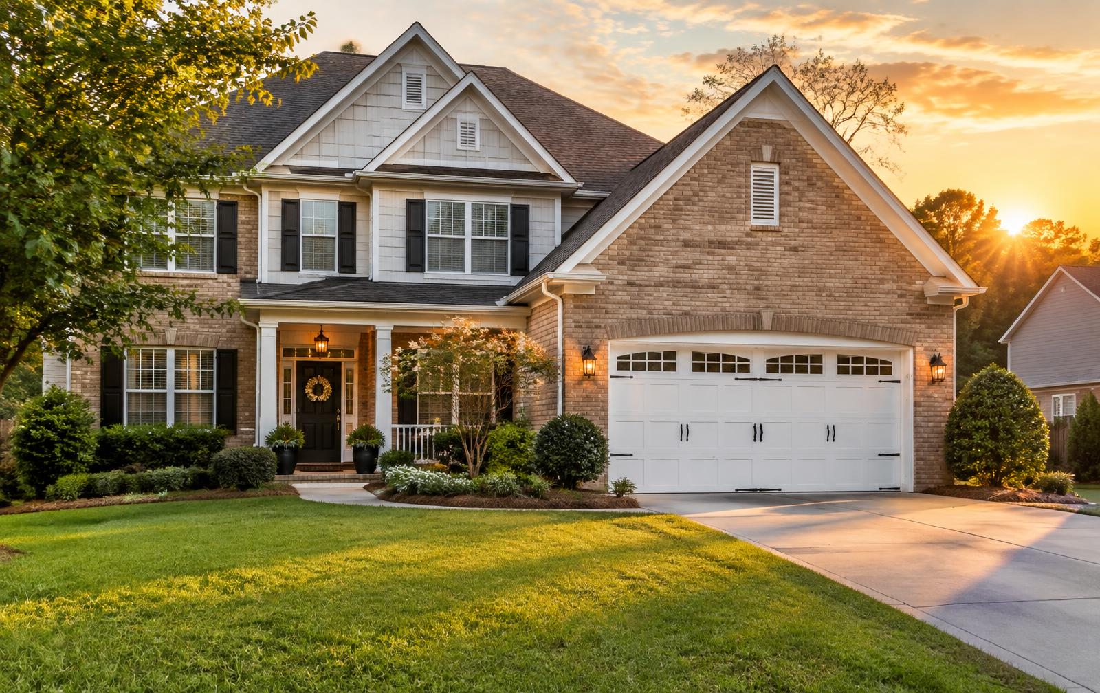 Home in Chamblee, Georgia with a new white carriage-style garage door